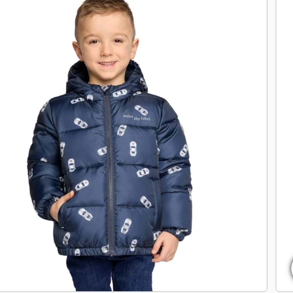 Charming Flamingo Print Kids Puffer Jacket, Cars